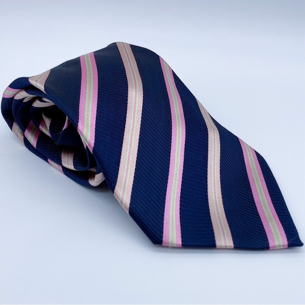 Ermenegildo Zegna Navy Tie with Pink and Cream Stripes